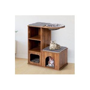 Goplus - Stabiler Katzenbaum, Kletterbaum mit Sisal-Kratzmatte & Plüsch-Sitzmulden & Hoehle, Katzenhaus mit Abnehmbarer und waschbarer Matte, für