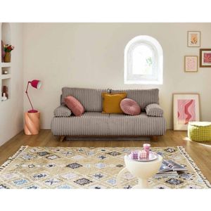 Bestmobilier - Cristal - 3-sizter sofa - schlaffunktion und bettkasten - aus geripptem kunstpelz - taupe