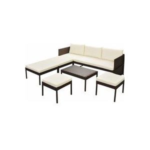 6-tlg. Garten-Lounge-Set mit Auflagen Poly Rattan Braun Vidaxl