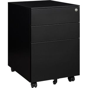 Stahl-Schubladenschrank / Rollcontainer - Schwarz - 60 x 50 x 39 cm - Abschließbar mit 3 Schubladen