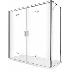Duschkabine mit freiem Eingang und faltbarer Buchöffnung + reversibler fester Wand h 190 Glas 6 mm 77,5-80 feste Seitenwände + DuschTür 178,5-182