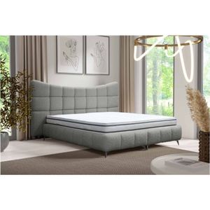 Furnix - Boxspringbett Vanila 180x200 mit breite Kopfstütze und Topper RF6 Grau