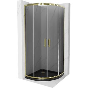 Rio halbrunde Duschkabine 80 x 80 cm, Graphit, Gold + Duschwanne Flat, Schwarz - 863-080-080-5 - Mexen