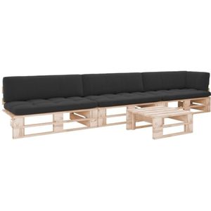 4-tlg. Paletten-Lounge-Set mit Kissen Imprägniertes Kiefernholz