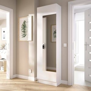 Dmora - Schuhregal Zevola, Platzsparendes Schuhregal für den Eingangsbereich, Schuhschrank mit 1 Spiegeltür, 50x27h186 cm, Weiß
