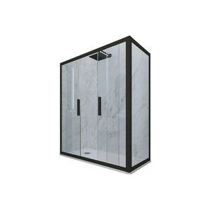 Eck-Duschkabine in pvc 75x130 Klarglas Matt-Schwarz Glam Duo