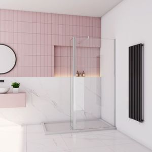 Aica Walk in Duschkabine 120x200cm Duschwand mit 40x200cm Flipper Panel mit 70-120cm flexiblen Stabilisator 10mm Nano-ESG Duschtrennwand W12