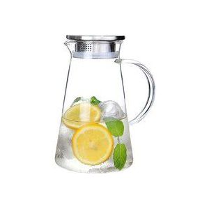 2,0-Liter-Glaskrug mit Deckel, leicht zu reinigende hitzebeständige Wasserkaraffe aus Glas mit Griff für heiße/kalte Getränke – Wasser, Kaltgetränk,