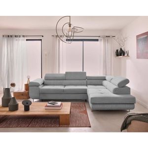 Bestmobilier - Zaria – ecksofa rechts – mit schlaffunktion und bettkasten sowie verstellbaren kopfstützen – 5-sitzer – aus cord - hellgrau