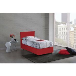 Talamo Italia Einzelbett Catia, Containerbett mit Stoffbespannung, 100% Made in Italy, Frontöffnung, inklusive Matratze Cm 80x200, Rot