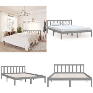 Vidaxl - Massivholzbett Grau Kiefer 150x200 cm - Massivholzbette - Holzbettrahmen - Doppelbett - Kiefernbett - Graues Bett - Home & Living