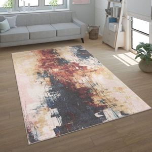 Paco Home Teppich Wohnzimmer Schlafzimmer Kurzflor Modern Abstraktes Vintage Muster 80x150 cm, Bunt