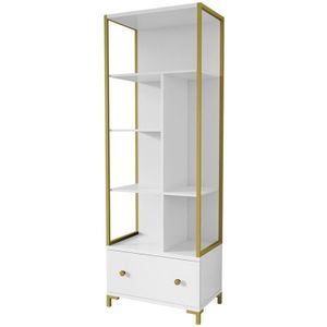 Meublorama - Bibliothekssammlung douglas mit zahlreichen Aufbewahrungsmöglichkeiten und goldenen Verzierungen, 70 x 200 x 42 cm