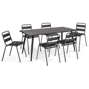 Idmarket - Gartenmöbel valencia aus Stahl Tisch 180 cm und 6 stapelbare Stühle anthrazitgrau