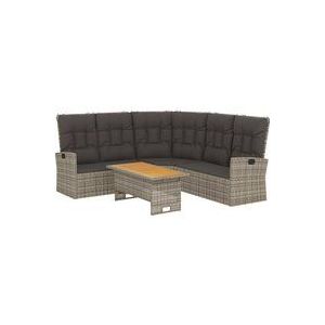 2-tlg. Garten-Lounge-Set mit Kissen Grau Poly Rattan vidaXL
