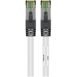 RJ45 (cat 6A, 500 MHz) Patchkabel mit cat 8.1 s/ftp Rohkabel, weiß, 99,9 % sauerstofffreier Kupferleiter (ofc), awg 24, halogenfreier Kabelmantel