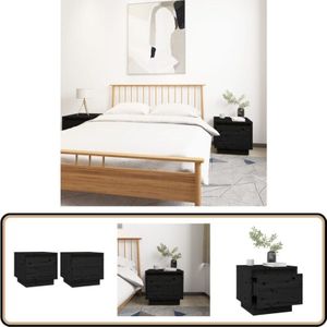 Vidaxl - Nachttische 2 Stk. Schwarz 35x34x32 cm Massivholz Kiefer - Nachttisch - Massivholzmöbel - Kiefer Möbel - Schwarzer Nachttisch - Wohnzimmer