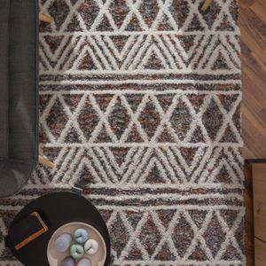 Hochflor Teppich Wohnzimmer Shaggy Boho Modern Skandi Rauten Fransen 160x220 cm, Bunt 3 - Paco Home