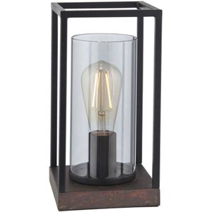 Licht-erlebnisse - Tischlampe Metall Glas E27 29 cm in Schwarz Rauchgrau Bronze eckig Industrial Tischleuchte