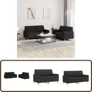 Vidaxl - 2-tlg. Sofagarnitur mit Kissen Schwarz Stoff - Couchgarnitur - Zwei Sitzplatz Sofa - Schwarzes Sofa - Wohnzimmersofa - Gemütliches Sofa