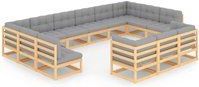 Vidaxl - 13-tlg. Garten-Lounge-Set mit Kissen Massivholz Kiefer