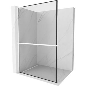 Kioto+ l Duschwand mit Ablage Walk-in 100 x 200 cm, schwarzes Muster, weiß - 800-100-123-20-70 - Mexen