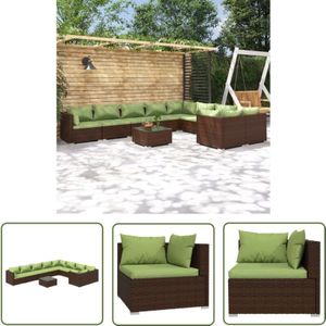 The Living Store 10-tlg. Garten-Lounge-Set mit Kissen Poly Rattan Braun - Gartenmöbel - Loungeset - Rattan Möbel - Outdoor Möbel - Garten Lounge Set