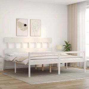 Vidaxl - Seniorenbett mit Kopfteil Weiß Super Kingsize Massivholz