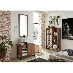 Lomadox - Badezimmer Set DALLAS-61 in Stirling Oak Nb. mit Absetzungen in Matera anthrazit, b/h/t: ca. 191/205/40 cm