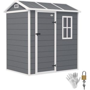 Outsunny - Gerätehaus Kunststoff 2,1m² 186 x 130 x 199cm Geräteschuppen mit Satteldach Boden Fenster Abschließbarer Tür wetterfest Gartenhaus Outdoor