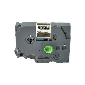 vhbw Schriftband-Kassette kompatibel mit Brother PT 2610, 2700, 300, 2700VP, 2710, 2730, 2730VP, 2500PC, 2600 Etiketten-Drucker 12mm Schwarz auf Gold