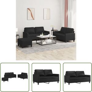 The Living Store - 3-tlg. Sofagarnitur mit Kissen Schwarz Kunstleder - Couchgarnitur - Schlafzimmermöbel - Wohnzimmer Dekoration - Schwarzes Sofa