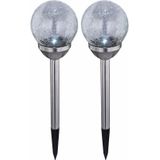 Solar Kugel Steckleuchte Glaslampe Gartendeko Solarlampen Glaskugel Erdspieß, Crackle Design, led, h 45 cm, Garten Balkon, 2er Set