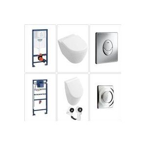 Bäder Boutique - Villeroy & Boch Subway Set Urinal mit Wand wc spülrandlos, Ceramic Plus Beschichtung & Grohe Zubehör, chrom