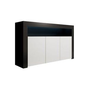 Sideboard Modern mit LED Küchenschrank Kommode Wohnzimmerschrank 3 Türen Aufbewarungsschrank Buffet Esszimmer 155x91x37cm Modell Aker Schwarz und