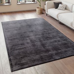 Teppich Wohnzimmer Vintage Kurzflor Handgefertigt Hochwertig 100 % Viskose 120x170 cm, Anthrazit - Paco Home