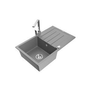 Mexen - Bruno 1 Becken-Granitspüle mit Abtropffläche und Mischbatterie Rita, Grau - 6513-71-670300-00