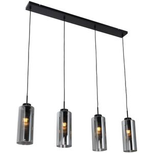 Art-Deco-Hängelampe schwarz mit Rauchglas 4-flammig – Laura