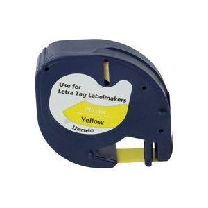 Schriftband-Kassette kompatibel mit Dymo LetraTag Plus LT-100H, LT-100T, xm, 2000 Etiketten-Drucker 12mm Schwarz auf Gelb - Vhbw