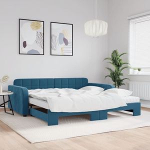 Torana - Tagesbett Ausziehbar mit Matratzen Blau 100x200 cm Samt