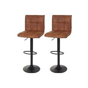 HHG - 2er-Set Barhocker 076, Barstuhl Tresenhocker, Wildlederimitat MVG-zertifiziert vintage hellbraun