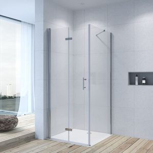 Eck-Duschkabine Eckdusche Glasdusche faltbar Duschtür Falttür mit Seitenwand 90x90x197cm ESG-Sicherheitsglas Klarglas 6 mm inkl.