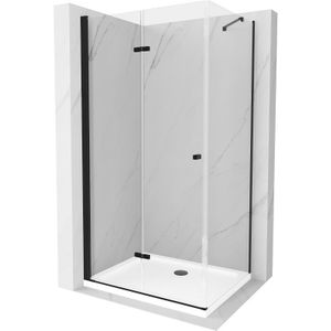 Mexen - Lima klappbare Duschkabine 100 x 90 cm, Transparent, Schwarz + Duschwanne Flat, Weiß - 856-100