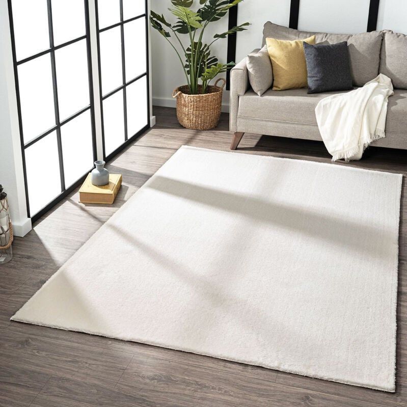 Vimoda - Teppich Wohnzimmer Kuscheliger Fellteppich, kurzflorig und waschbar und Fußbodenheizung geeignet,Creme, 80x140 cm