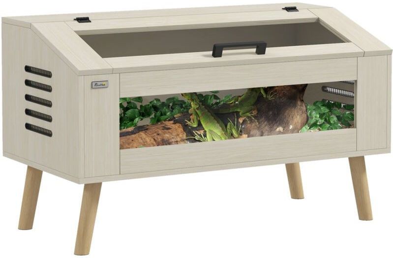 Pawhut - Terrarium für Reptilien, 140L Reptil Fütterungsbox mit gehärteten Glasfenstern, Deckel, Beine, Reptilienzuchtbox für Amphibien, Spinne,