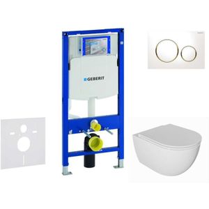 Duofix - Set Vorwandelement, wc Oudee mit Softclose-Sitz und Sigma20-Betätigungsplatte, weiß/vergoldet SANI11CA3133 - Geberit
