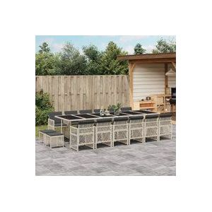 17-tlg. Garten-Essgruppe mit Kissen Hellgrau Poly Rattan
