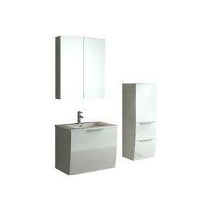 Badset Weiß Modernes Badezimmermöbel-Set mit Spiegelschrank & zusätzlichem Hängeschrank - Jet-line