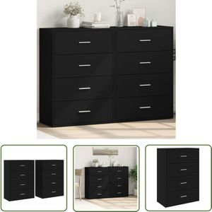 Sideboards 2 Stk. Schwarz 60x31x84 cm Holzwerkstoff - Schwarze Sideboards - Holz Sideboard - Schubladen Sideboard - Wohnwand Sideboard - Wohnzimmer