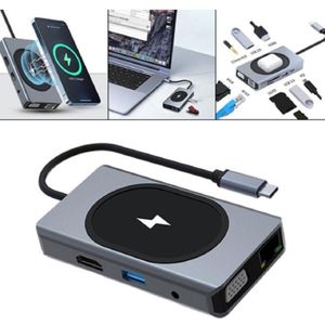 Trade Shop - usb-c docking station hub mit kabellosem laden Q-HU666 multifunktionaler adapter -